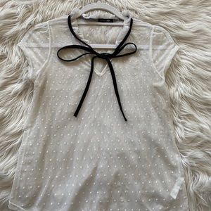White Mesh Top with Black Bow Tie